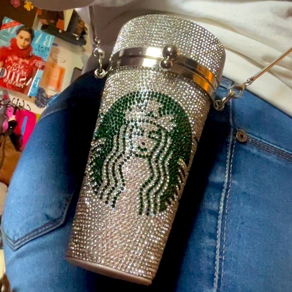 Starbucks Handbags - Starbucks Silver & Green Rhinestone Crossbody Purse